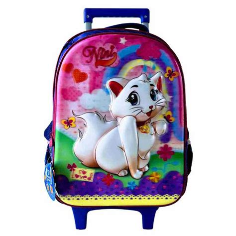 Mochila Infantil Menina Azul Rosa Em Rodinha E Al A Gata Nini Clio