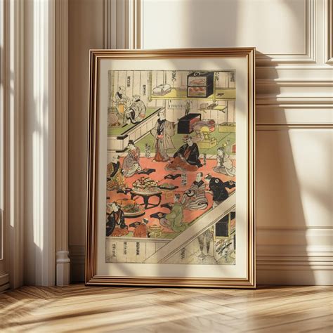 japanese ukiyo  interior scene print edo period wall art vintage