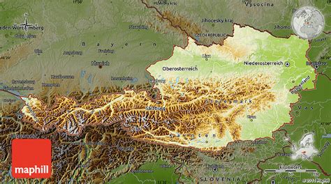 Physical Map of Austria, darken