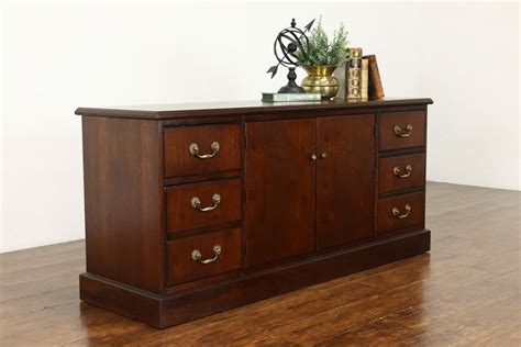 Traditional Vintage Walnut Office Credenza Lateral File Jasper