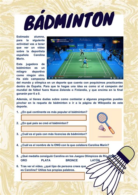 Ficha interactiva de Bádminton para 6 º Puedes hacer los ejercicios