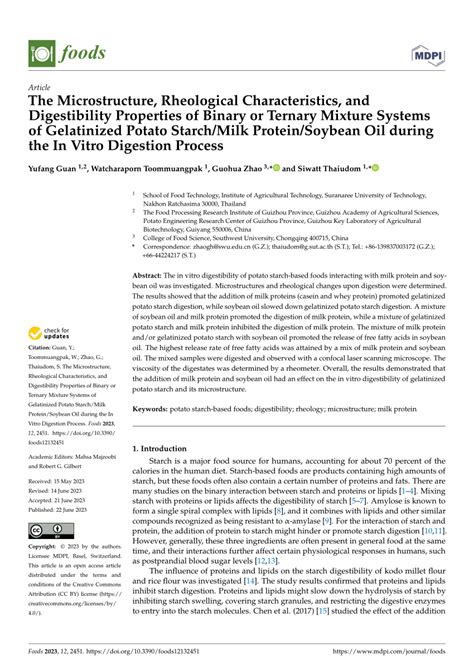 Pdf The Microstructure Rheological Characteristics And Digestibility Properties Of Binary Or