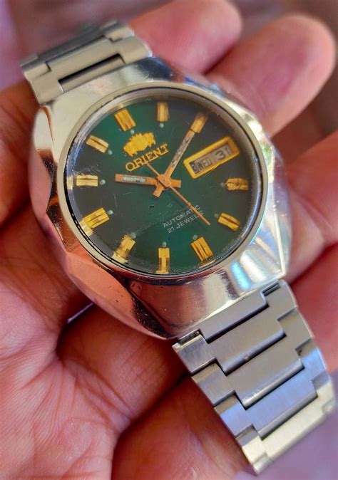 Jam Tangan Orient Automatic 21 Jewels Japan Vintage Green Dial Fesyen