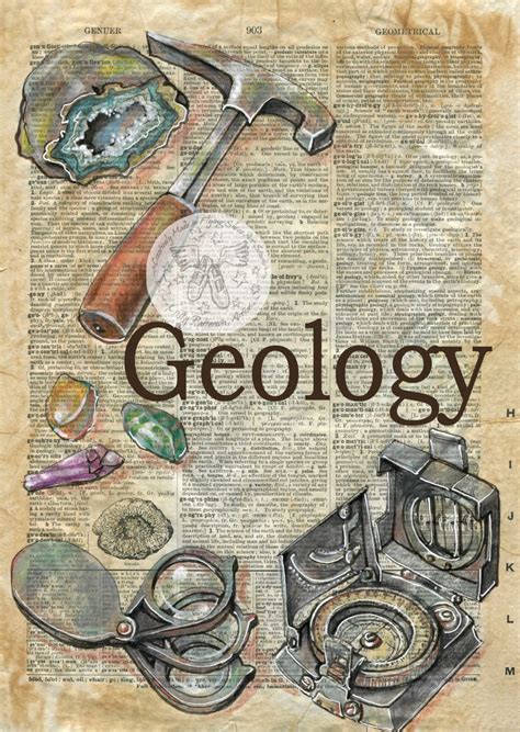 Print Geology Mixed Media Drawing On Antique Dictionary Etsy Book