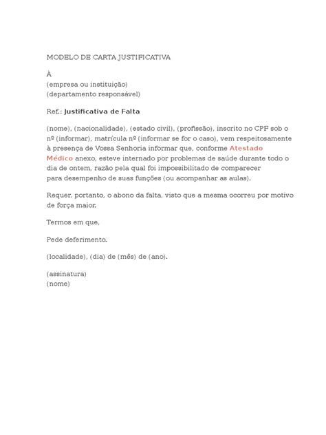 Modelo De Justificativa Simples - Modelo de Carta Justificativa | PDF