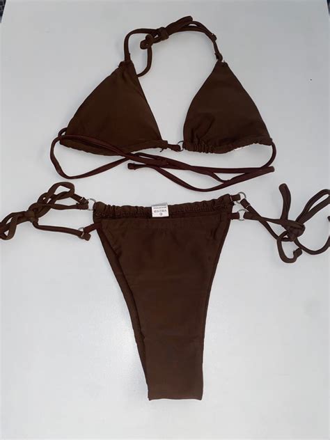 BRAND NEW Small Brown Self Tie Triangle Two Piece Bikini Set Women S Fashion Swimwear Bikinis