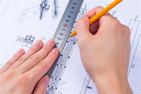 mechanical design engineer  drawing stock image image  draw hand