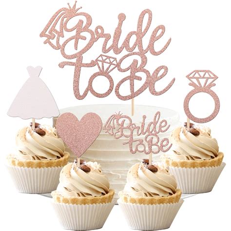 25 Pcs Bride To Be Cupcake Toppers With Glitter Bride To Be Cake Topper Heart Ring