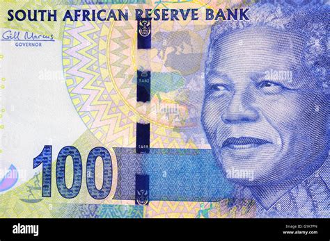 A Close View Of The Front Of A 100 Rand Note From South Africa Stock