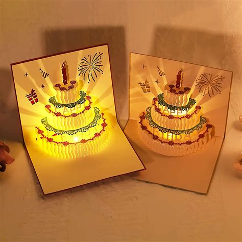 3D Popup Birthday Cards LED Light Up Birthday Cake Music Happy