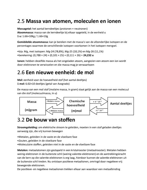 Samenvatting Scheikunde 2 Massa Van Atomen Moleculen En Ionen