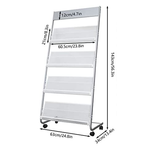 Floor Standing Magazine Rack Layer Iron Wheeled Newspaper Rack