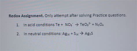 Solved Redox Assignment. Only attempt after solving Practice | Chegg.com 