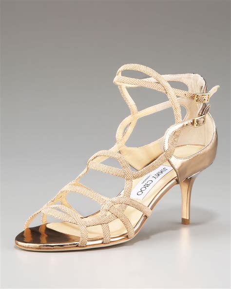 Jimmy Choo Strappy Low Heel Sandal In Natural Lyst