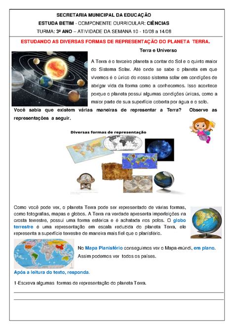 Atividade de Ciências - 3º Ano: Representação do Planeta Terra - Sem ...