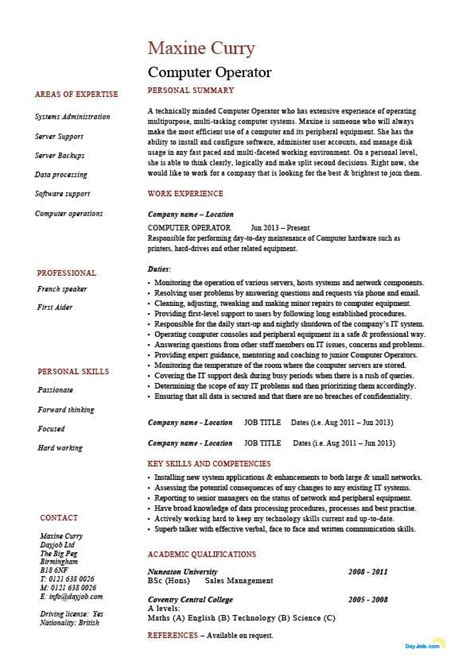 Computer Operator Resume It Job Description Example Sample Server