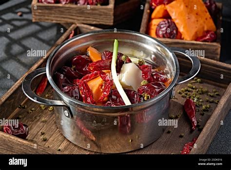 Mini Hot Pot Soup Base Spicy Beef Oil Pot Stock Photo Alamy
