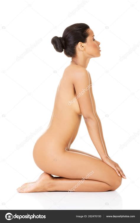 Belle Femme Nue Assise Sur Les Genoux Vue Lat Rale Isol Image Libre De