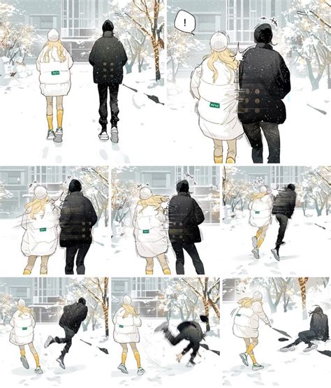 Several Images Of People Walking In The Snow With One Person Holding