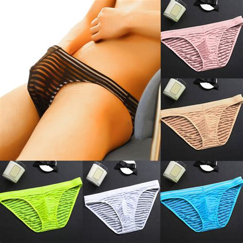 Mens Ultra Thin Sexy Lingerie Briefs Underwear Ice Silk Transparent Mesh Panties EBay