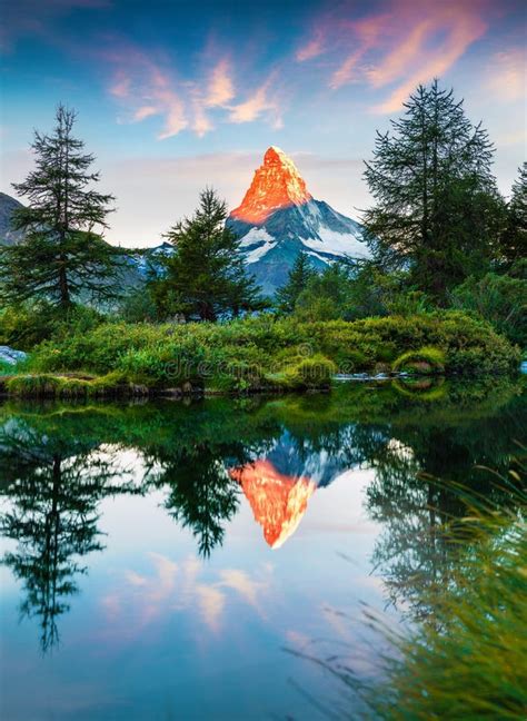 Colorful Summer Sunrise On The Grindjisee Lake Stock Photo Image Of