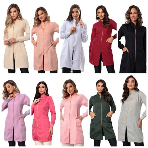 Jaleco Feminino Acinturado Nude Gola Padre e zíper dourado Nice Shopee Brasil