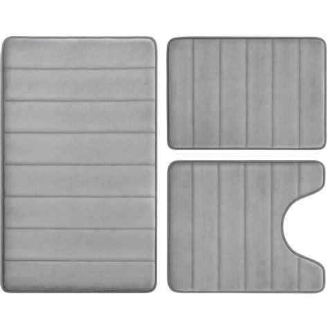 BYSURE Grey Memory Foam Bathroom Rug Set 3 Piece Non Slip Extra ...