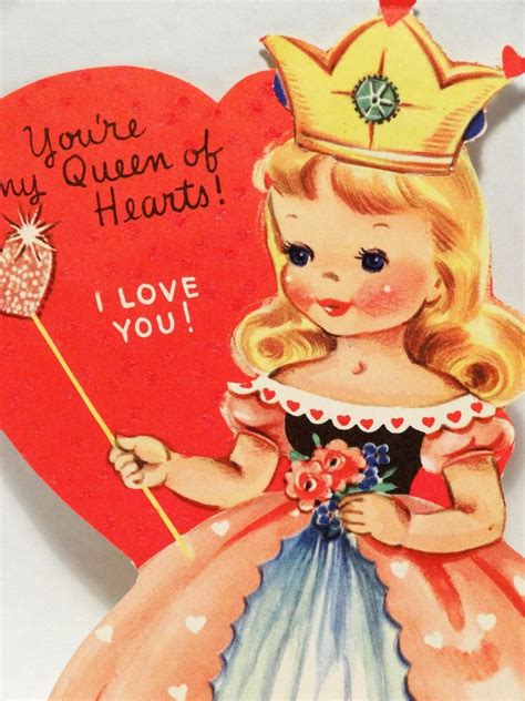 J387 50s Lovely Queen Of Hearts Vintage Diecut Valentine Card