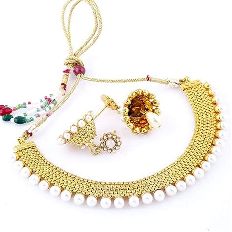 Sukkhi Glorious Gold Plated Wedding Jewellery Pearl Choker Necklace Set