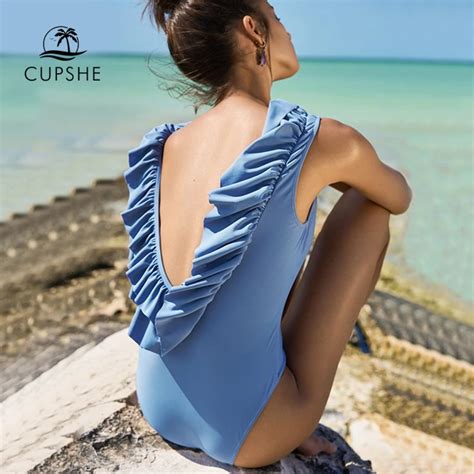 Cupshe Lovely Sweetheart Solid One Piece Swimsuit Backless Ruffles 2018