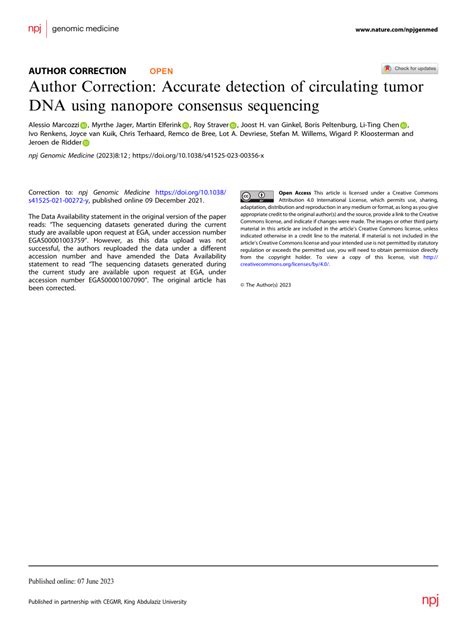 Pdf Author Correction Accurate Detection Of Circulating Tumor Dna