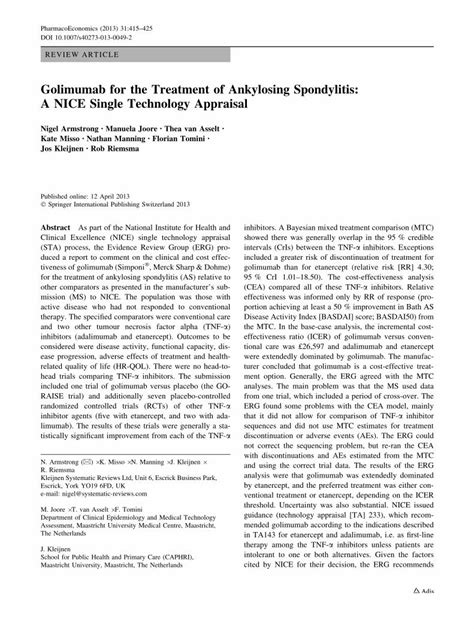 (PDF) Golimumab for the Treatment of Ankylosing Spondylitis: A NICE Single Technology Appraisal ...