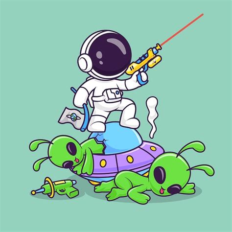 Astronauta bonito lutando alienígena Vector de desenho animado Icon