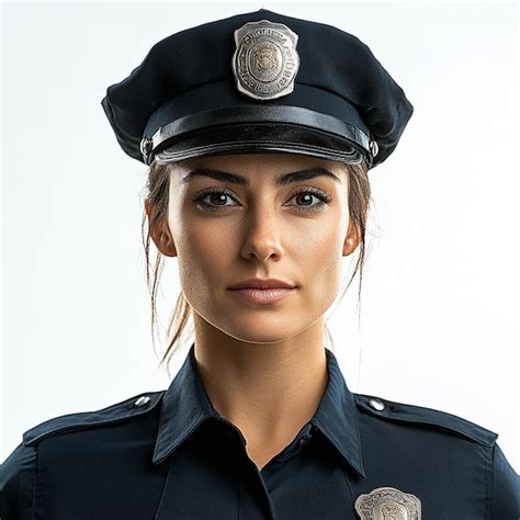 Closeup Of Latina Female NYC Police Officer In Uniform And Hat Isolated On White Background