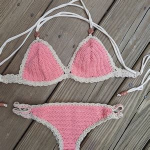 Pink Crochet Bikini Set Cotton Crochet Swimsuit Boho Crochet Bathing Suit Two Piece Brazilian