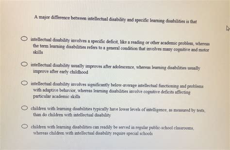 Solved A Major Difference Between Intellectual Disability Chegg