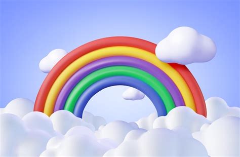 Premium Vector | 3d Cartoon Rainbow with Clouds Background Render ...
