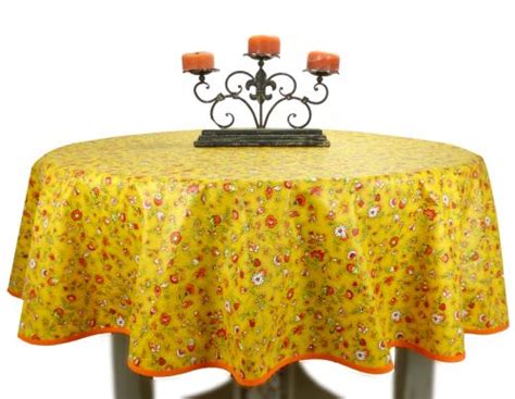 Nappe Ronde Enduite Jaune 155 cm motif Champêtre