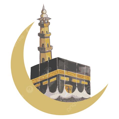 Kaaba Vector PNG Images, Watercolor Simple Black Khana Kaaba And Moon Png Vector, Kaaba, Kaabah ...