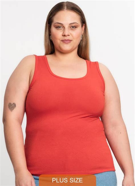 Regata Cotton Básica Plus Size Kohmar Laranja Rovitex