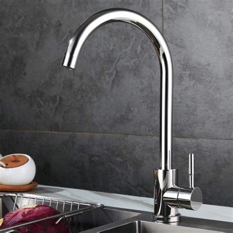 Kitchen Sink Hot Cold Faucet Stainless Steel Swivel Single Handle One Hole Brushed Nickel