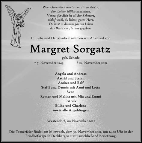 Traueranzeigen Von Margret Sorgatz Trauer Anzeigen De