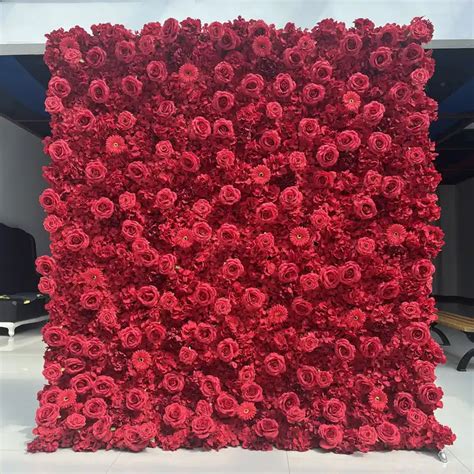 SN FW06 Burgundy Flower Wall Backdrop 8ft X 8ft Artificial Cloth Roll