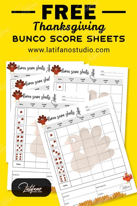 Printable Thanksgiving Bunco Score Cards