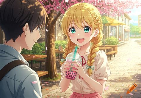 blonde anime girl   school uniform waves   desk   sunny