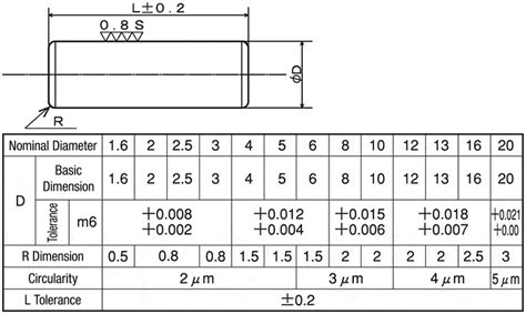 Dp M X Dowel Pins With Positive Tolerance M Himeno Precision