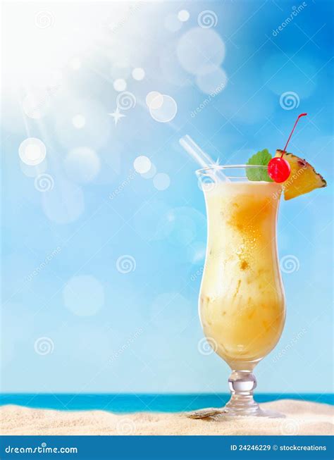 Fresh Tropical Coctail on Sunny Beach Stock Image - Image of cocktail