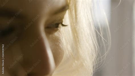 Beautiful Blonde Woman Face Close Up Action Close Up Of The Face Of A Beautiful Blonde Woman