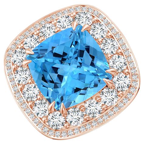 Customizable ANGARA GIA Certified Swiss Blue Topaz Classic Floral Halo