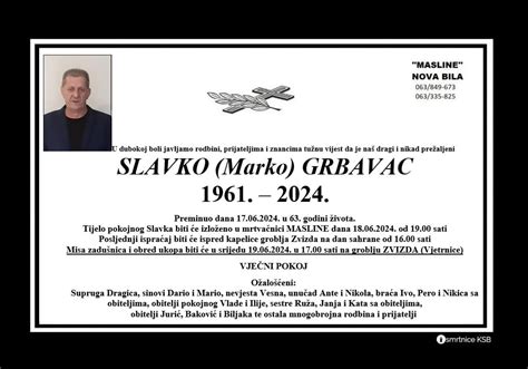 Slavko Marko Grbavac Osmrtnice Ksb